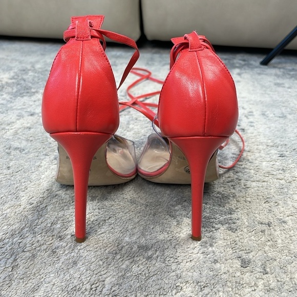 Brother Vellies De Fleur Ankle Tie Pointed Toe Pumps Red Orange PVC Sz 6 - Picture 9 of 15
